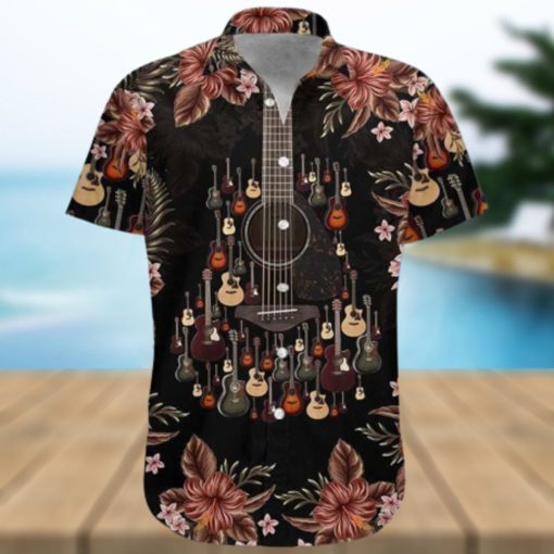 Acoustic Guitar Unisex Hawaiian Graphic Print Short Sleeve Hawaiian Shirt