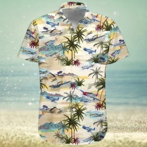 Aircraft Hawaiian Graphic Print Short Sleeve Hawaiian Casual Shirt