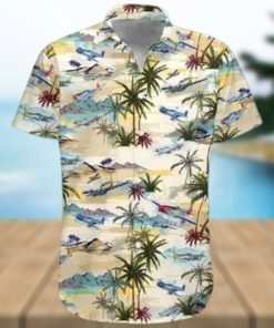 Aircraft Hawaiian Graphic Print Short Sleeve Hawaiian Casual Shirt