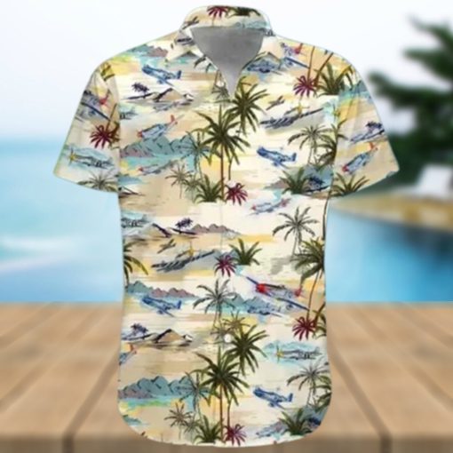 Aircraft Hawaiian Graphic Print Short Sleeve Hawaiian Casual Shirt