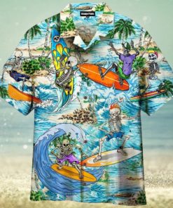 Amazing Hot Summer Skeleton Surfing The Beach Aloha Hawaiian Shirt