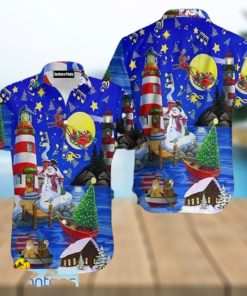 Amazing Sky In Christmas Day Santa Claus Lighthouse Blue Aloha 3D Hawaiian Shirt For Men And Women