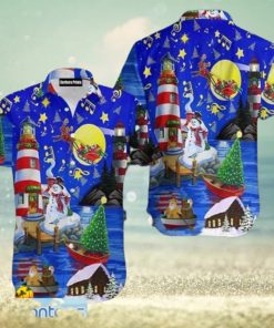 Amazing Sky In Christmas Day Santa Claus Lighthouse Blue Aloha 3D Hawaiian Shirt For Men And Women