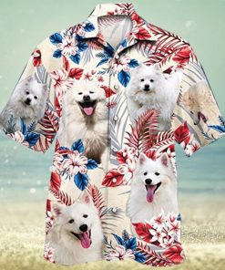 American Eskimo Mens Hawaiian Shirt Love Pet Casual Button Down Hawaiian Shirts for Men Women Short Sleeve Set 23