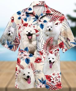 American Eskimo Mens Hawaiian Shirt Love Pet Casual Button Down Hawaiian Shirts for Men Women Short Sleeve Set 23