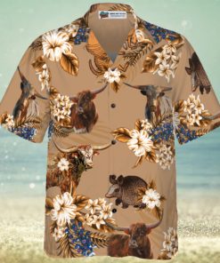 Armadillo And Longhorn Texas Hawaiian Shirt