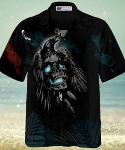 Artistic Gothic Crow Skull Goth Hawaiian Shirt, Black Hawaiian Shirt