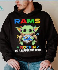 Autism Los Angeles Rams Baby Yoda Rockin To A Different Tune Shirt