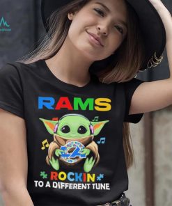 Autism Los Angeles Rams Baby Yoda Rockin To A Different Tune Shirt
