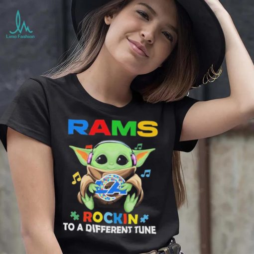 Autism Los Angeles Rams Baby Yoda Rockin To A Different Tune Shirt