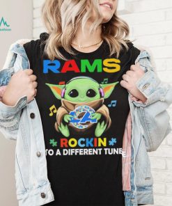 Autism Los Angeles Rams Baby Yoda Rockin To A Different Tune Shirt