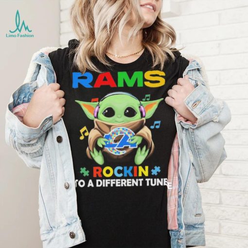 Autism Los Angeles Rams Baby Yoda Rockin To A Different Tune Shirt