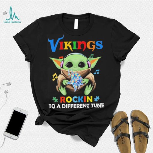 Autism Minnesota Vikings Baby Yoda Rockin To A Different Tune Shirt