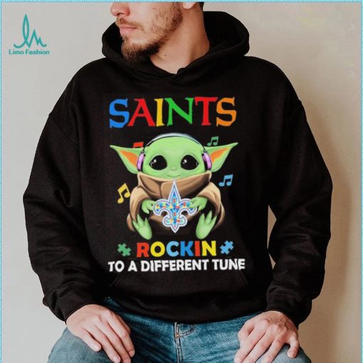 Autism New Orleans Saints Baby Yoda Rockin To A Different Tune Shirt
