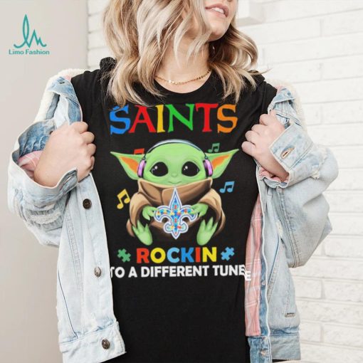Autism New Orleans Saints Baby Yoda Rockin To A Different Tune Shirt