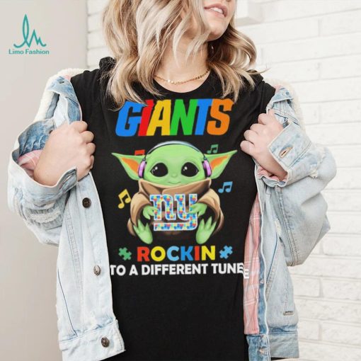 Autism New York Giants Baby Yoda Rockin To A Different Tune Shirt