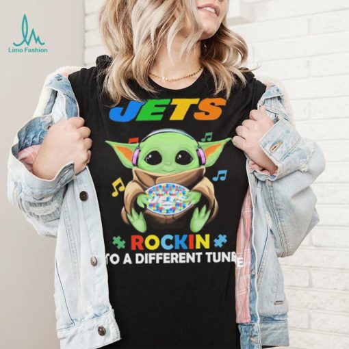 Autism New York Jets Baby Yoda Rockin To A Different Tune Shirt