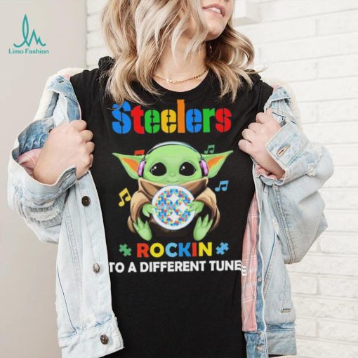 Autism Pittsburgh Steelers Baby Yoda Rockin To A Different Tune Shirt