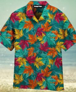 Autumn Maple Leaves Teal Pattern Aloha Hawaiian Shirt