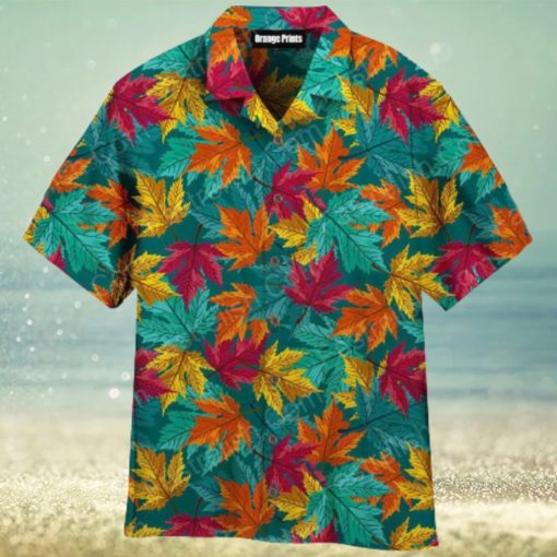 Autumn Maple Leaves Teal Pattern Aloha Hawaiian Shirt