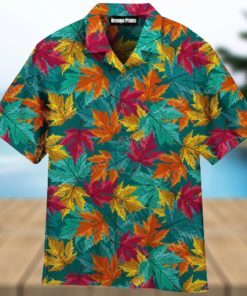 Autumn Maple Leaves Teal Pattern Aloha Hawaiian Shirt