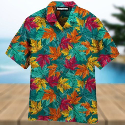 Autumn Maple Leaves Teal Pattern Aloha Hawaiian Shirt