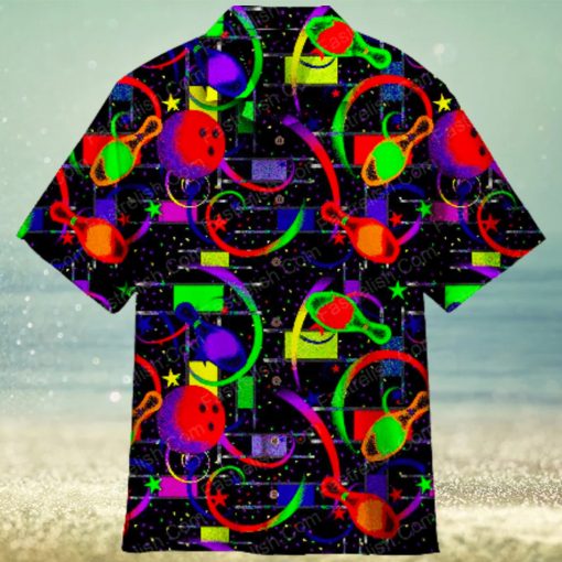 Awesome Bowling In Space Colorful Light Aloha Hawaiian Shirt