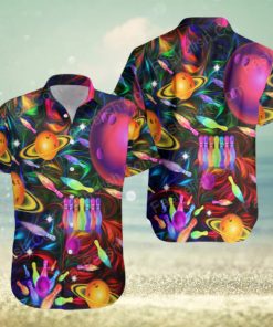 Awesome Bowling In Space Colorful Light Aloha Hawaiian Shirts