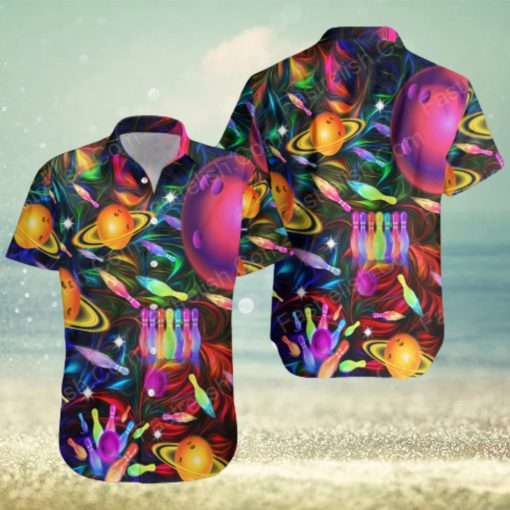 Awesome Bowling In Space Colorful Light Aloha Hawaiian Shirts