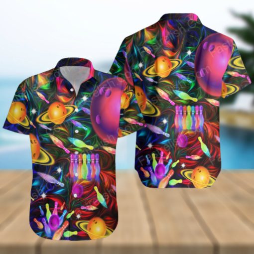 Awesome Bowling In Space Colorful Light Aloha Hawaiian Shirts