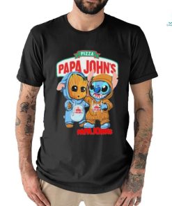 Baby Groot and Stitch Pizza Papa John’s shirt