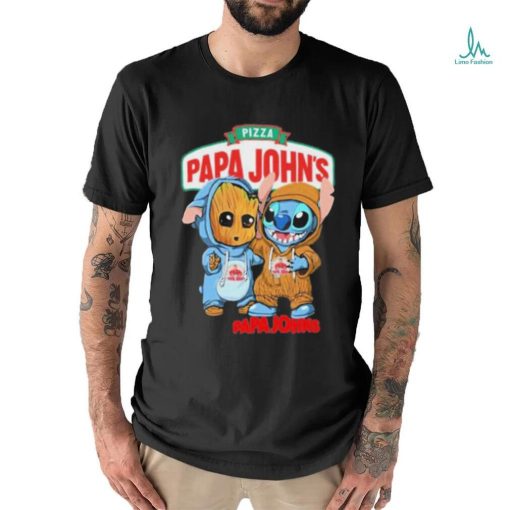 Baby Groot and Stitch Pizza Papa John’s shirt