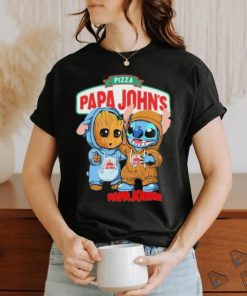 Baby Groot and Stitch Pizza Papa John’s shirt