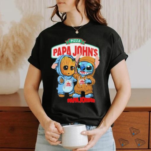 Baby Groot and Stitch Pizza Papa John’s shirt