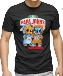 Baby Groot and Stitch Pizza Papa John’s shirt