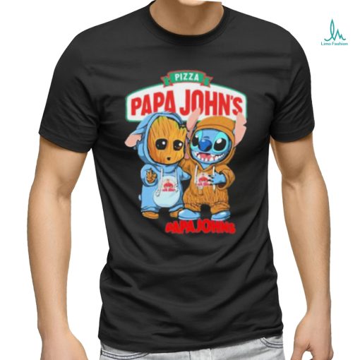 Baby Groot and Stitch Pizza Papa John’s shirt