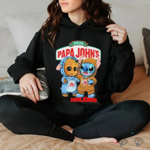 Baby Groot and Stitch Pizza Papa John’s shirt