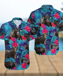 Black Angus Blue Neon Tropical Cattle Lovers Hawaiian Shirt