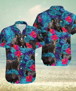 Black Angus Blue Neon Tropical Cattle Lovers Hawaiian Shirt