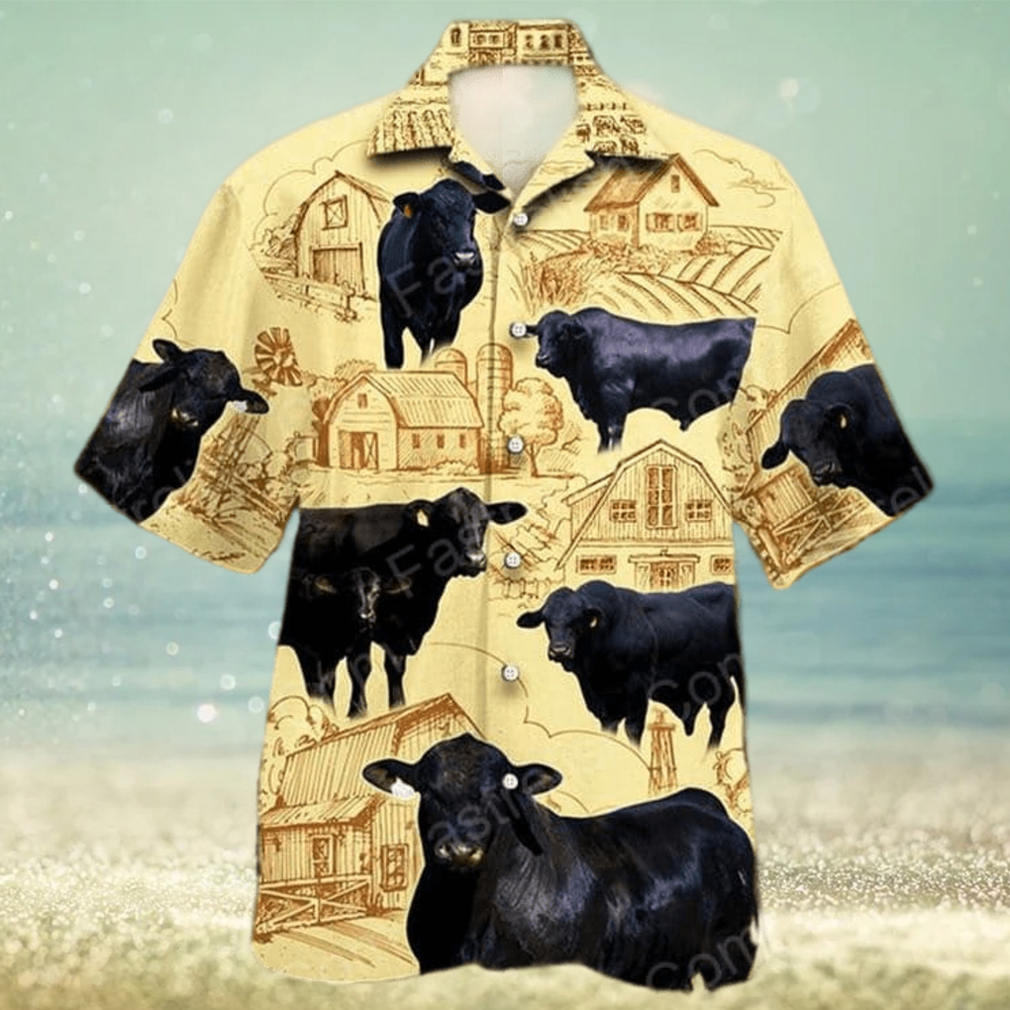Black Angus Blue Floral Hawaiian Shirt, Cow Hawaii Shirt, Cow Shirts