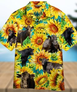 Black Angus Cattle Lovers Sunflower Watercolor Aloha Hawaiian Shirts