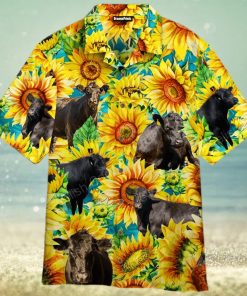 Black Angus Cattle Lovers Sunflower Watercolor Aloha Hawaiian Shirts