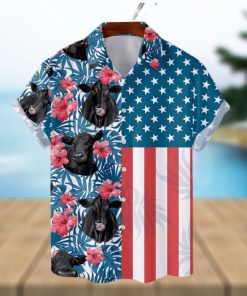 Black Angus Cow American Flag Short Sleeve Aloha Hawaiian Shirt Summer Gift For Men And Women