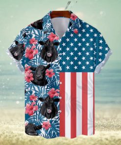 Black Angus Cow American Flag Short Sleeve Aloha Hawaiian Shirt Summer Gift For Men And Women