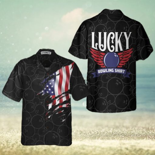 Black Bowling American Flag Pattern Hawaiian Shirt
