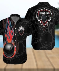 Black Bowling With Fire Hawaiian Shirt