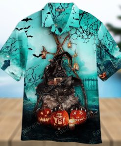 Black Cat And Pumkin Happy Halloween Aloha Hawaiian Shirt