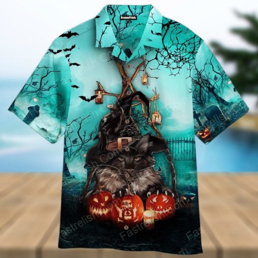 Black Cat And Pumkin Happy Halloween Aloha Hawaiian Shirt