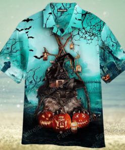 Black Cat And Pumkin Happy Halloween Aloha Hawaiian Shirt