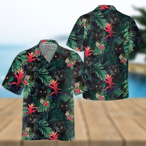 Black Cat And Tropical Pattern Hawaiian Shirt